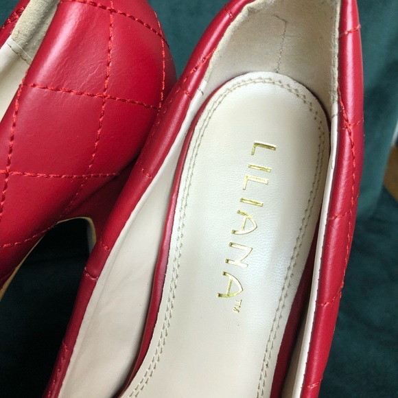 Liliana Red Quilted Platform Stiletto Heels Size 7 - Picture 7 of 8